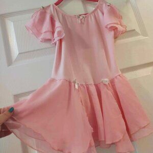 Pink Lined Chiffon Flutter Sleeve Ballet Dance Leotard Girls 5/6
